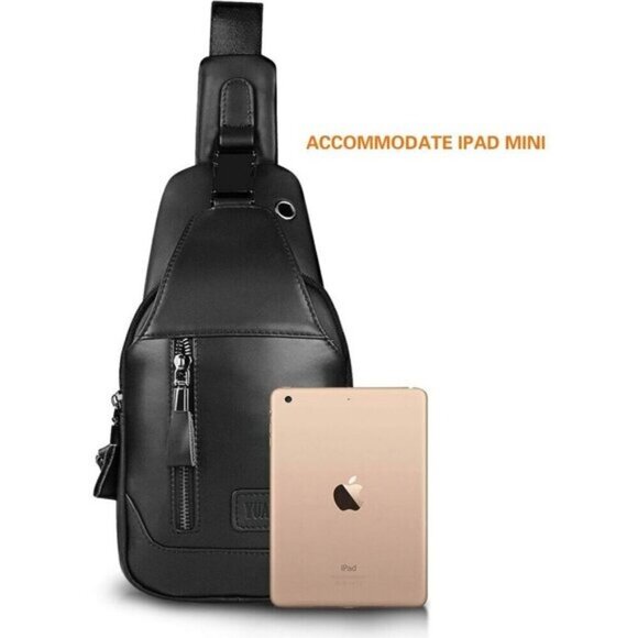 💫 Men Black Crossbody Bags Leather Sling Purse Chest Backpack Shoulder Bags - Picture 2 of 9